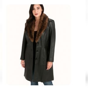 Wilson Leather Women's Black Pelle Studio Vinatge Faux Fur Trim Jacket M